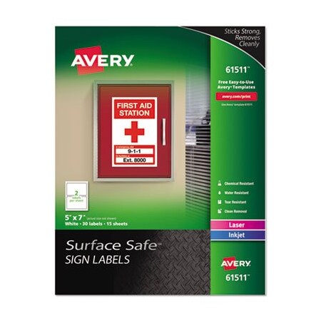 Avery Dennison LABEL, SS SIGN, 5X7, 30PK, WH 61511